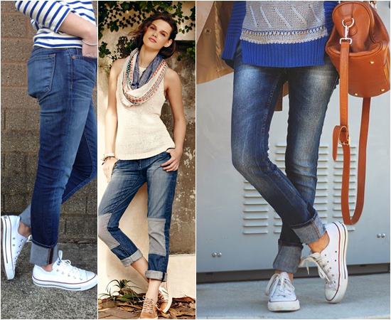 calca jeans dobrada e tenis